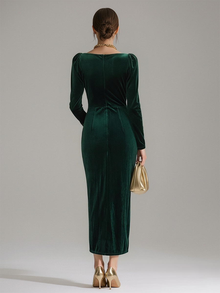 Rosaline | Velvet Ruffle-Neck Midi Dress