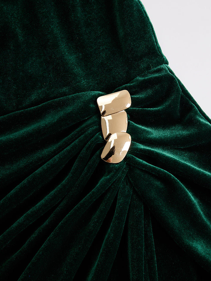 Rosaline | Velvet Ruffle-Neck Midi Dress