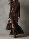 Jess | Suede Dress with Belt and Zipper