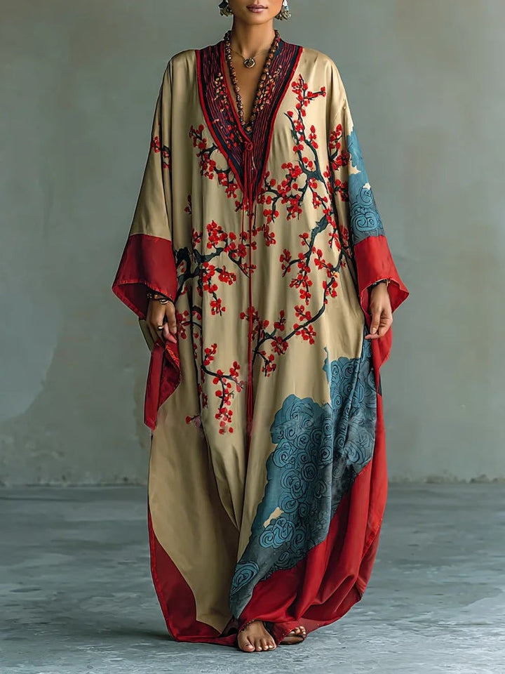 Sakura | Plum Blossom Batwing Maxi Dress