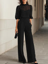 Thalia | Top and Wide Leg Black Chiffon Pants - Three Piece Set