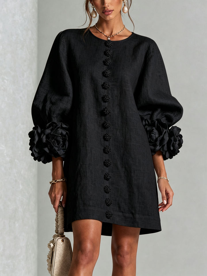 Floral - Button-down Mini Dress With Striking Floral Cuffs