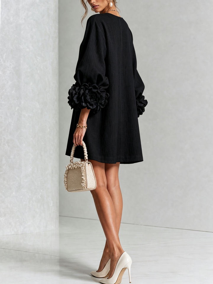 Floral - Button-down Mini Dress With Striking Floral Cuffs