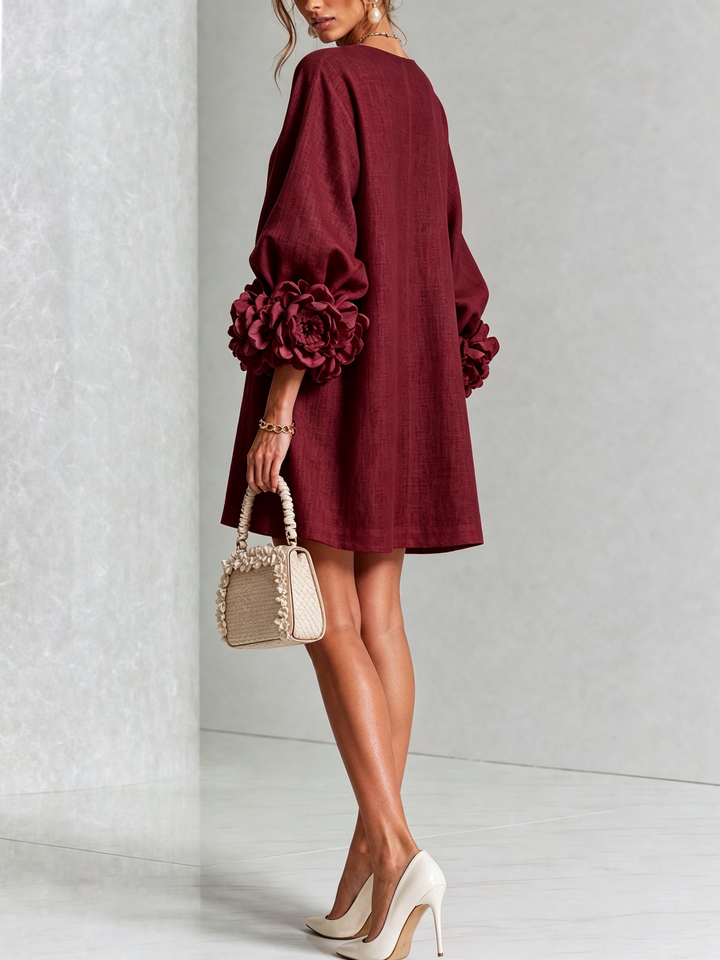 Floral - Button-down Mini Dress With Striking Floral Cuffs