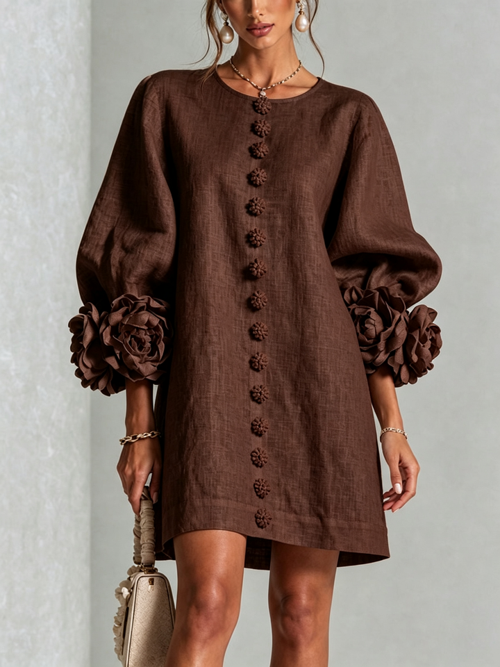 Floral - Button-down Mini Dress With Striking Floral Cuffs