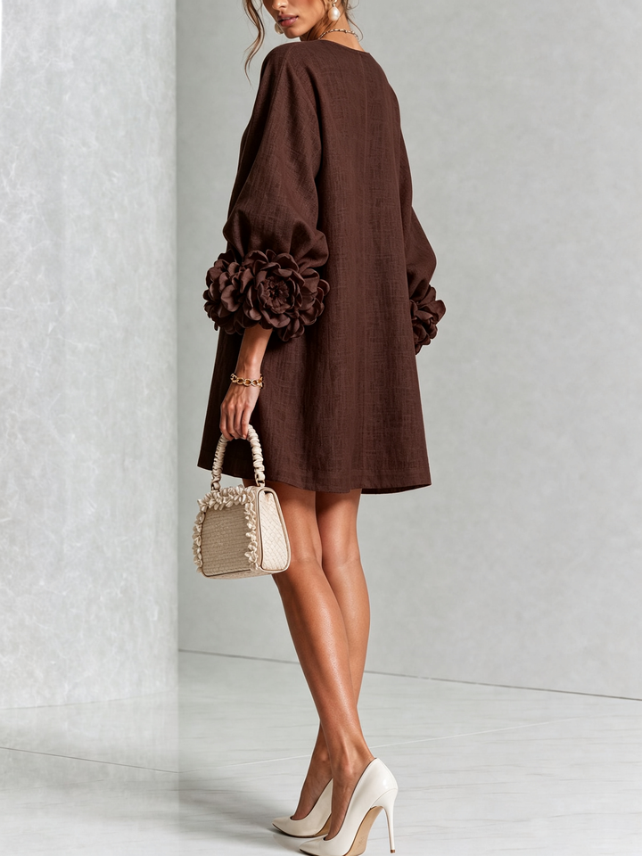 Floral - Button-down Mini Dress With Striking Floral Cuffs