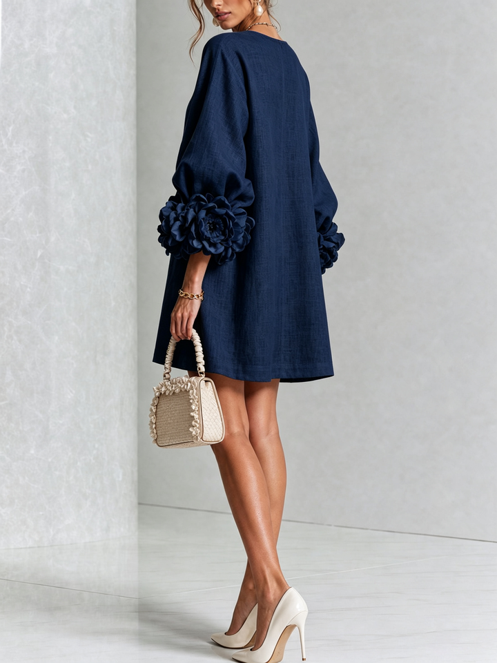 Floral - Button-down Mini Dress With Striking Floral Cuffs