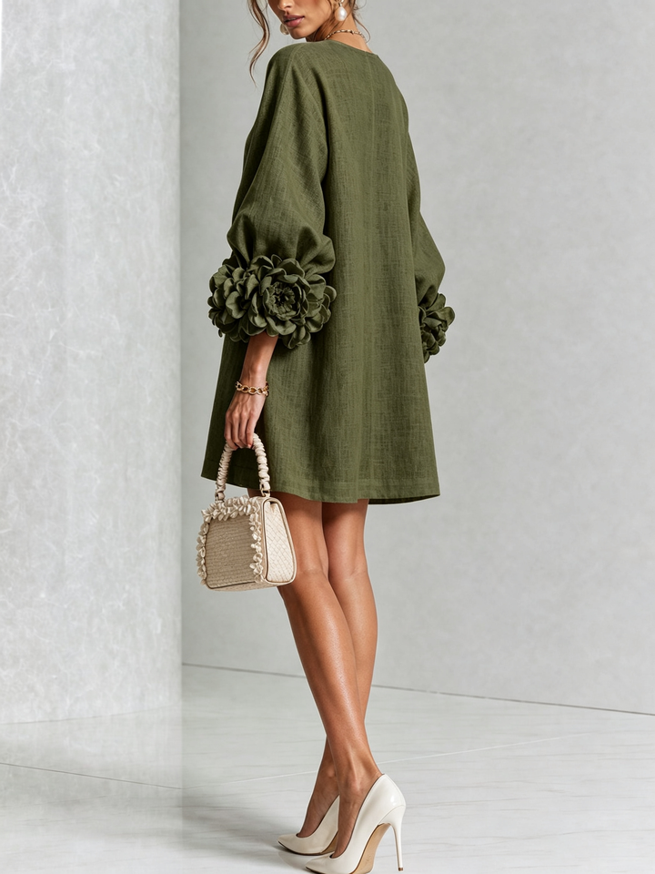 Floral - Button-down Mini Dress With Striking Floral Cuffs