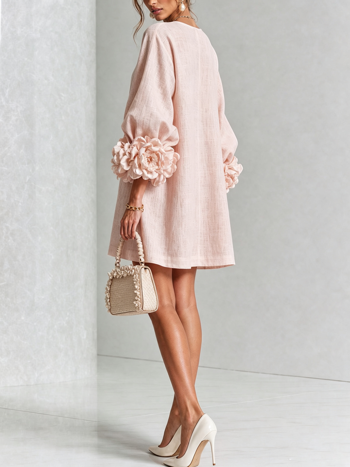 Floral - Button-down Mini Dress With Striking Floral Cuffs