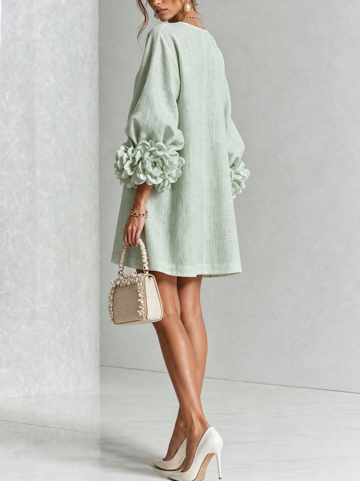 Floral - Button-down Mini Dress With Striking Floral Cuffs