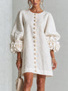 Floral - Button-down Mini Dress With Striking Floral Cuffs