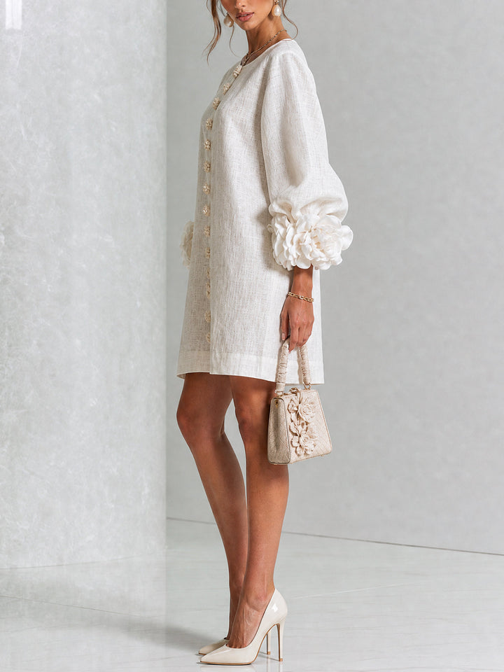 Floral - Button-down Mini Dress With Striking Floral Cuffs