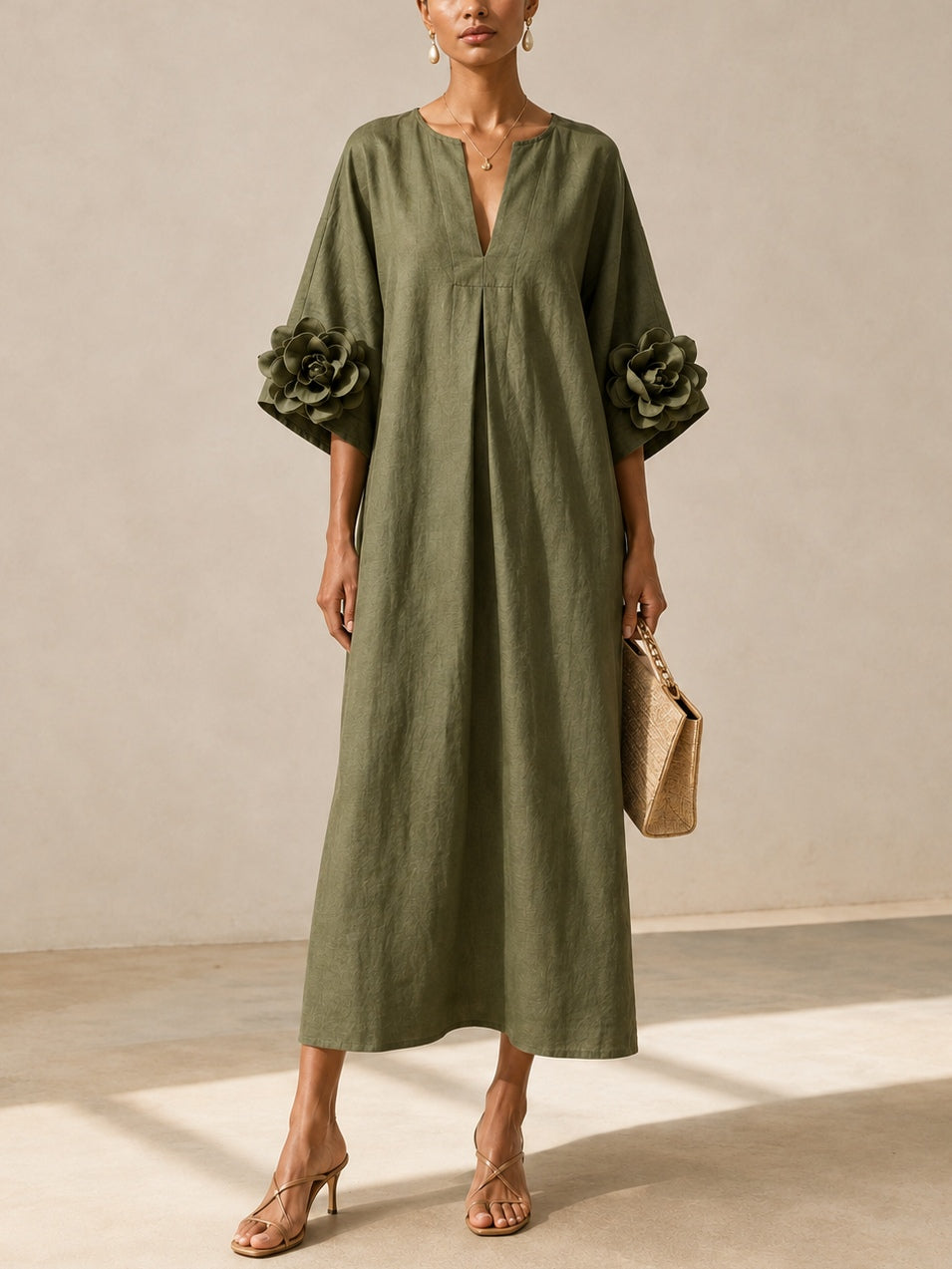 Juniper - Flowy Maxi Dress with Rose-Cuff Sleeves
