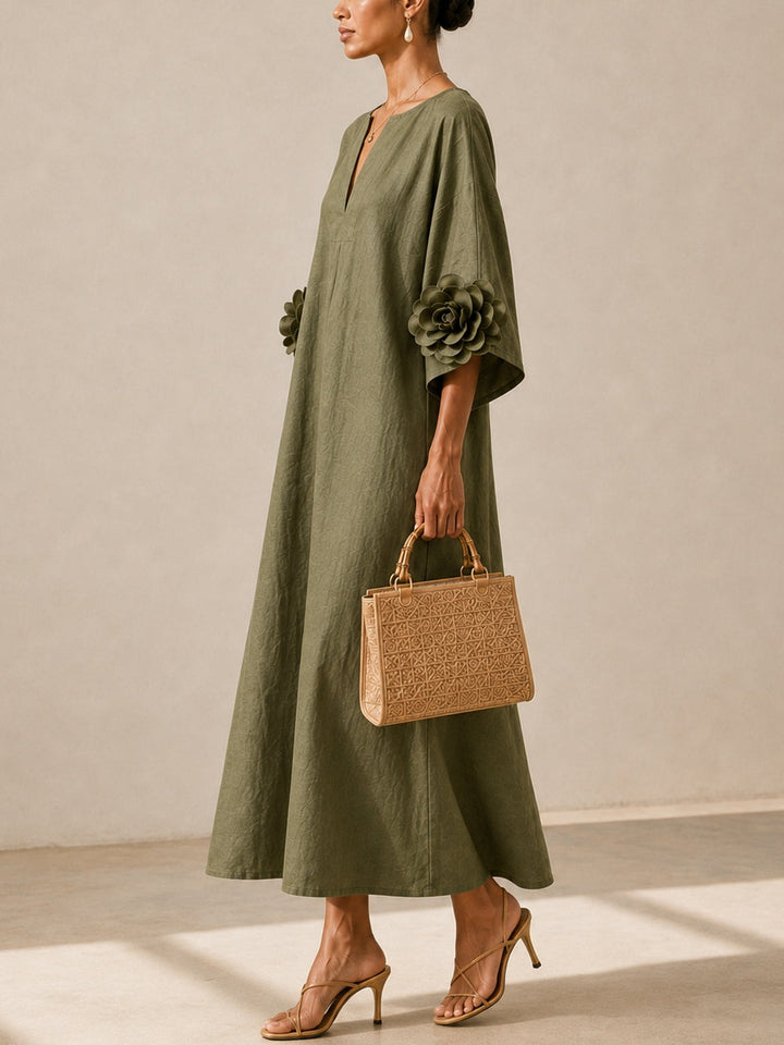 Juniper - Flowy Maxi Dress with Rose-Cuff Sleeves