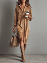 Evelyn - Loose Corduroy Double Chest Pocket Single Breasted Midi Dress