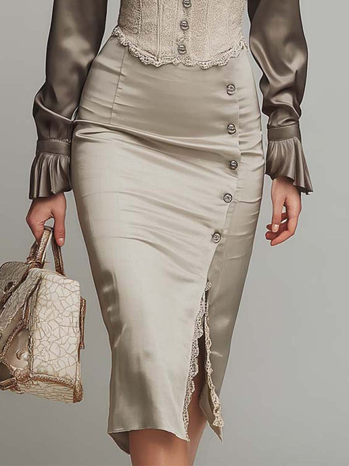 Giselle | Corset-Waist Satin Midi Dress