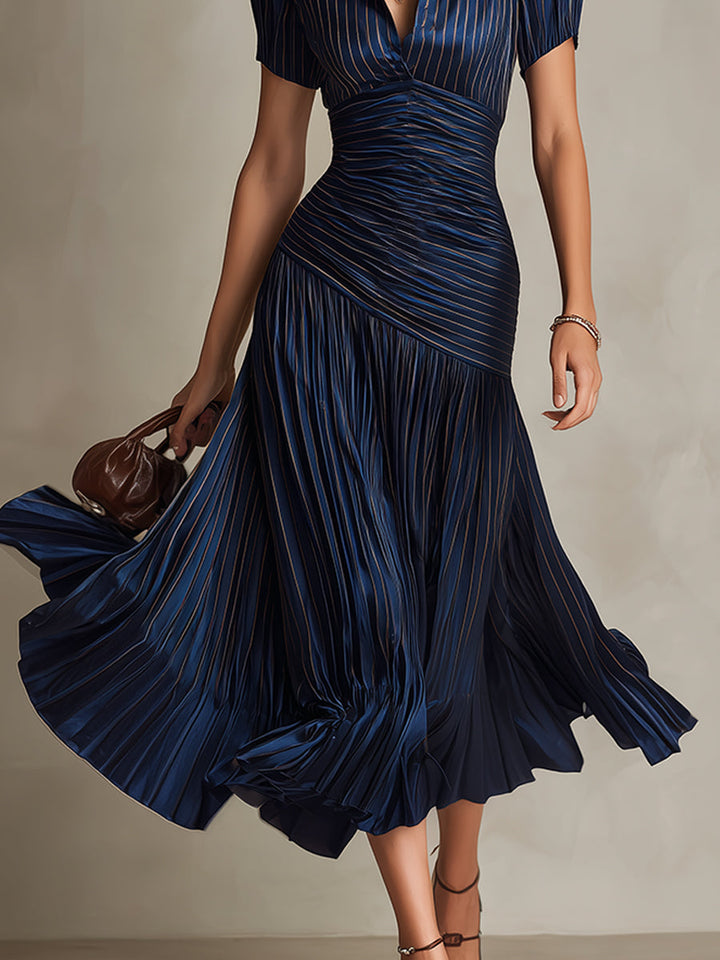Valentina | Retro Striped Satin Midi Dress