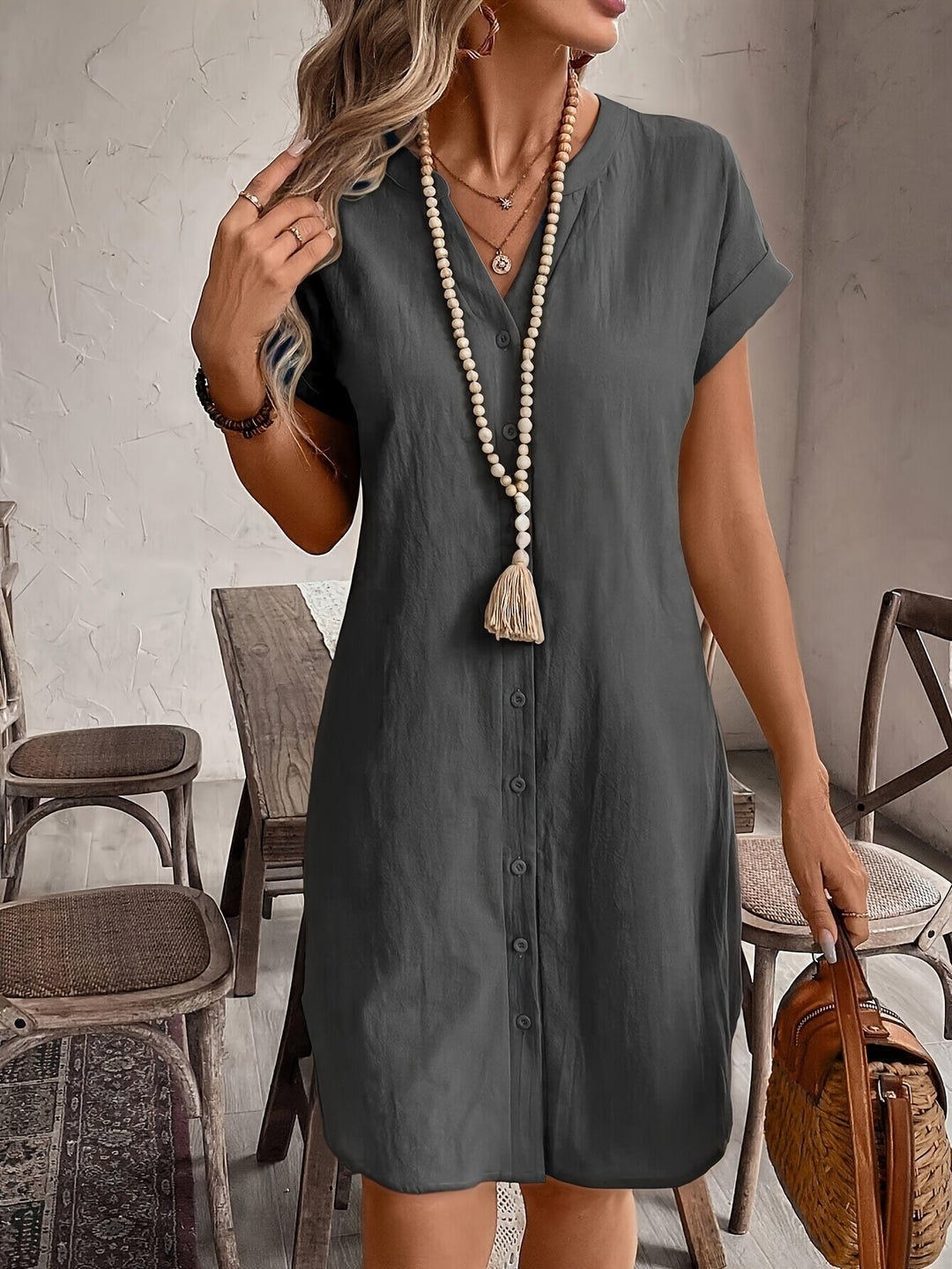 Elodie - Button-Front Midi Dress