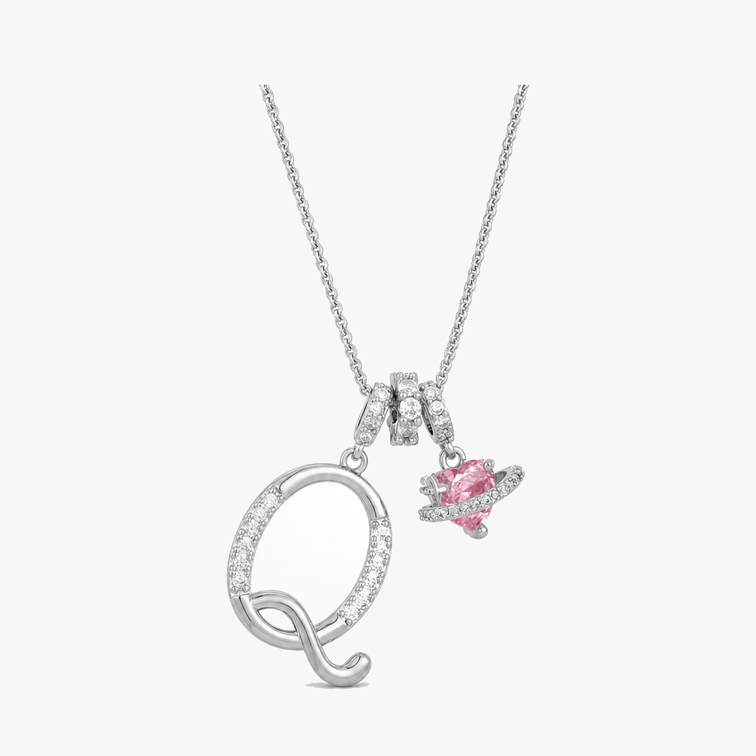 LUMARA – 3-Layer Initial Necklace with Pink Heart Zircon