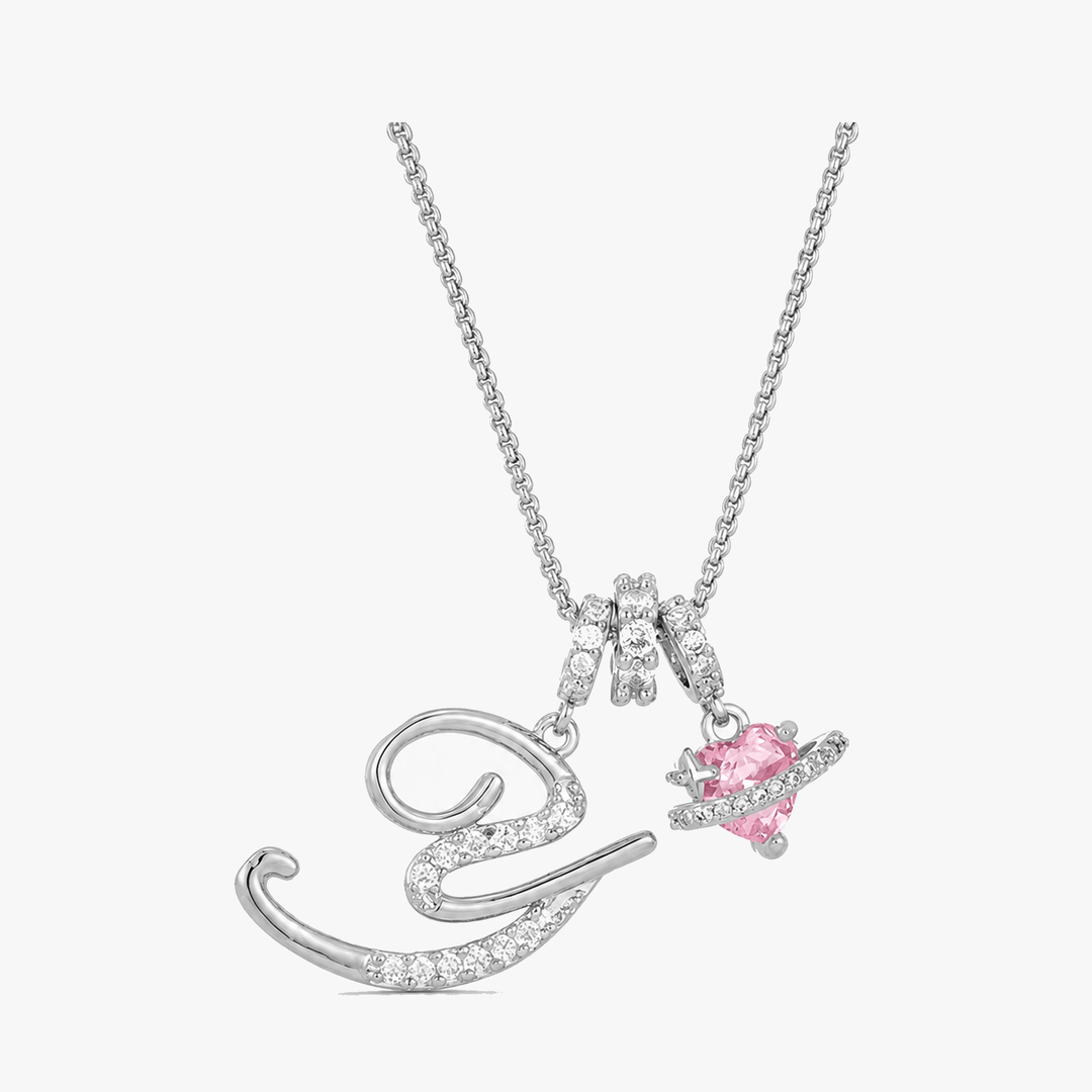 LUMARA – 3-Layer Initial Necklace with Pink Heart Zircon