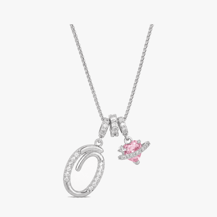 LUMARA – 3-Layer Initial Necklace with Pink Heart Zircon