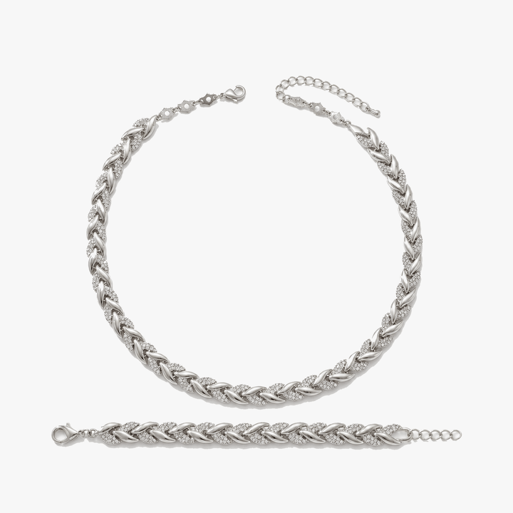 Levara - Sparkling Leaf Link Necklace and Bracelet Set