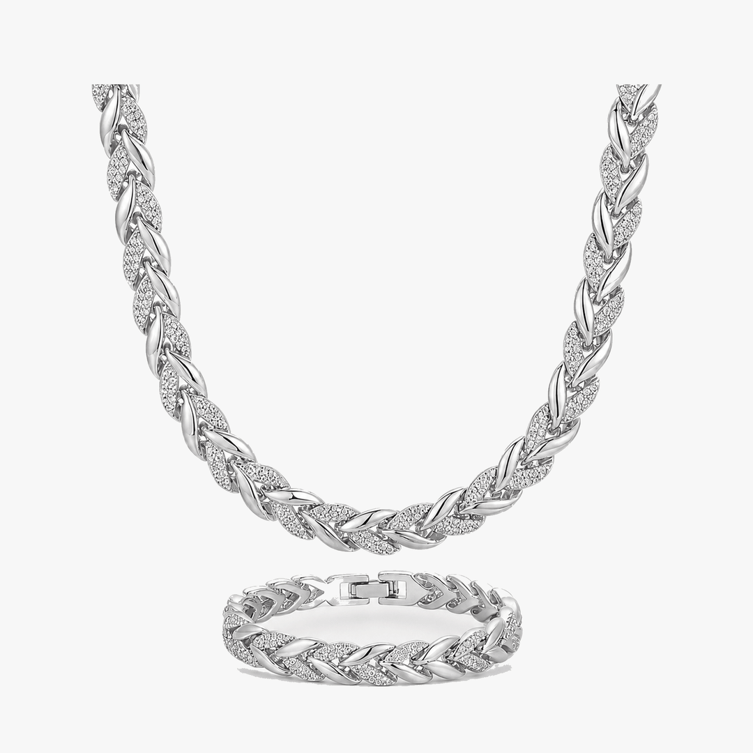 Lumara – Sparkling Leaf Link Necklace and Bracelet Set