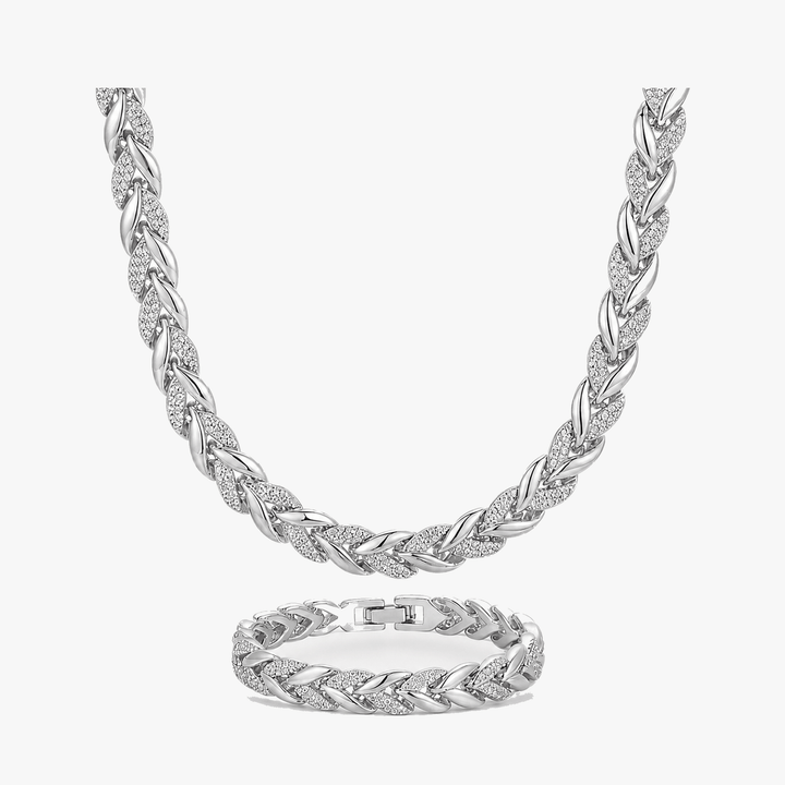Lumara – Sparkling Leaf Link Necklace and Bracelet Set