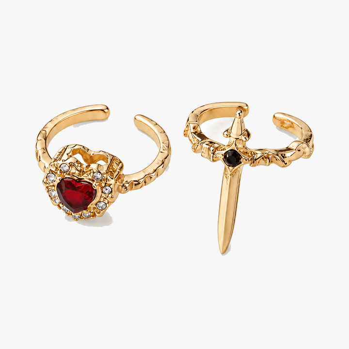 Noctelle – Pierced Heart Ring Set with Garnet Stone