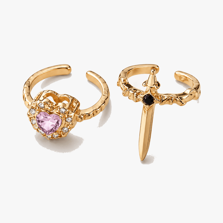 Noctelle – Pierced Heart Ring Set with Garnet Stone