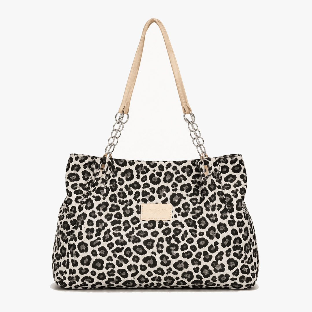 Lynxe - Leopard Print Tote with Chain Detail