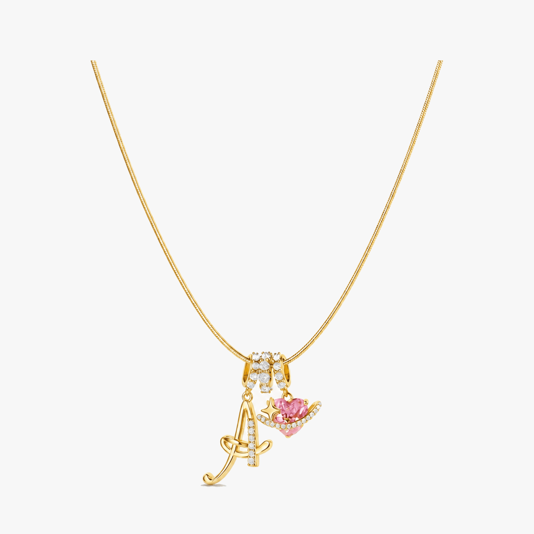 LUMARA – 3-Layer Initial Necklace with Pink Heart Zircon