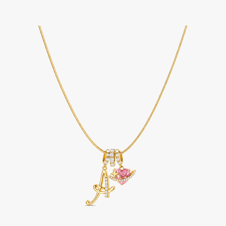 LUMARA – 3-Layer Initial Necklace with Pink Heart Zircon