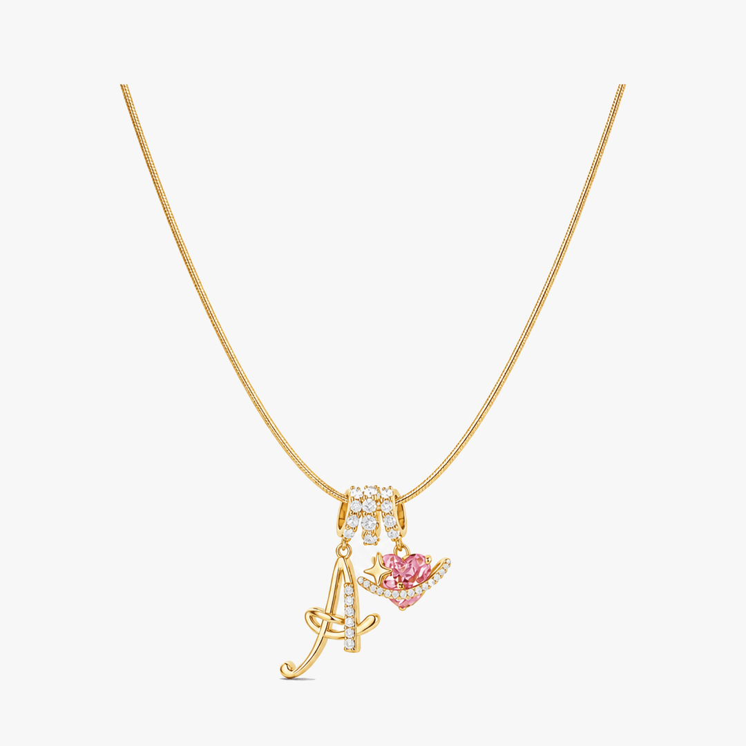 LUMARA – 3-Layer Initial Necklace with Pink Heart Zircon