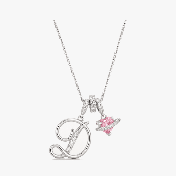 LUMARA – 3-Layer Initial Necklace with Pink Heart Zircon