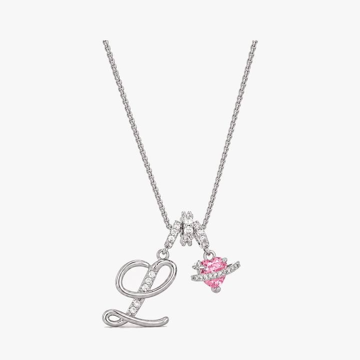 LUMARA – 3-Layer Initial Necklace with Pink Heart Zircon