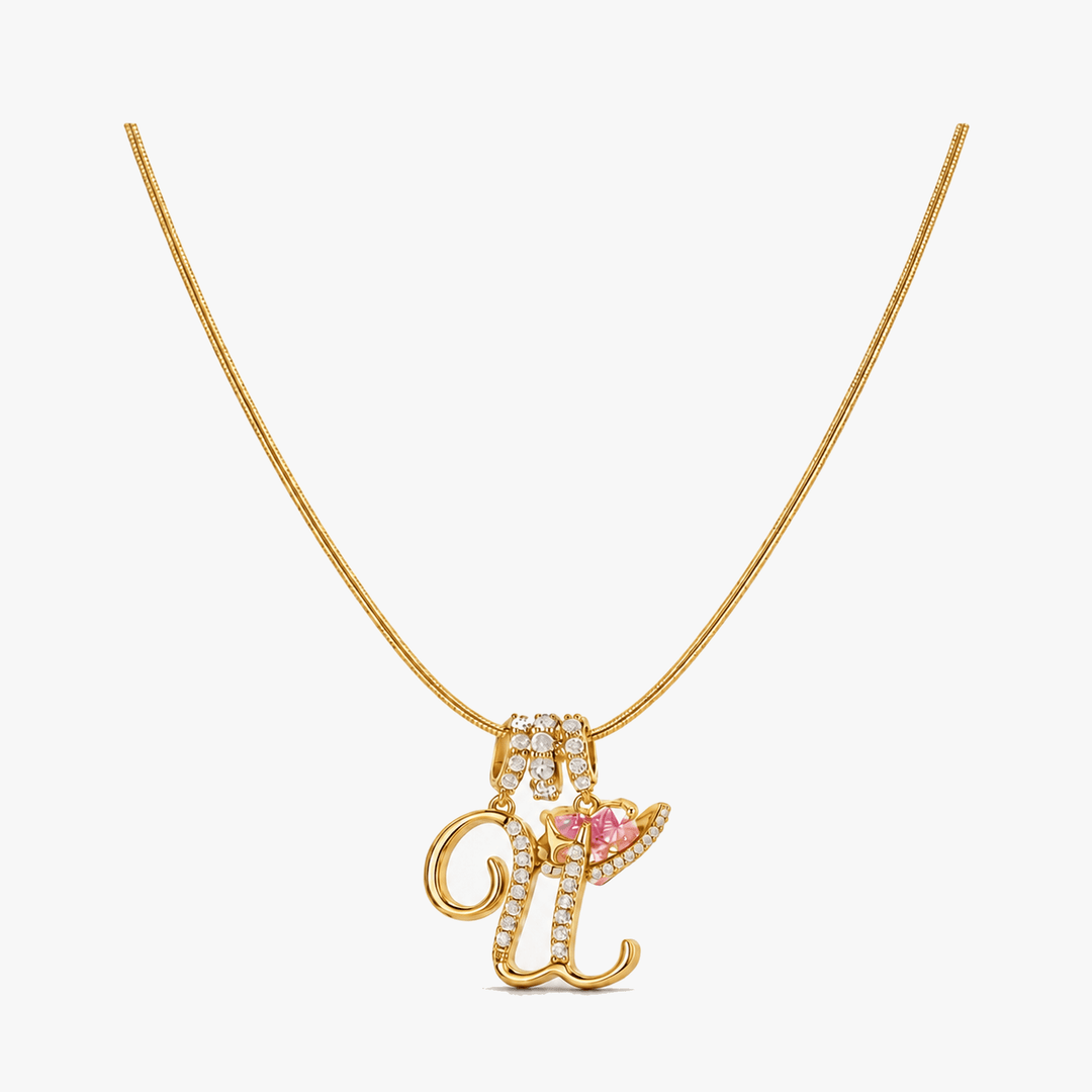 LUMARA – 3-Layer Initial Necklace with Pink Heart Zircon