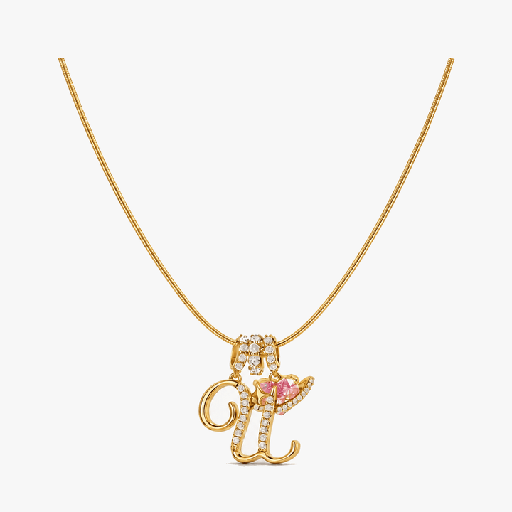 LUMARA – 3-Layer Initial Necklace with Pink Heart Zircon