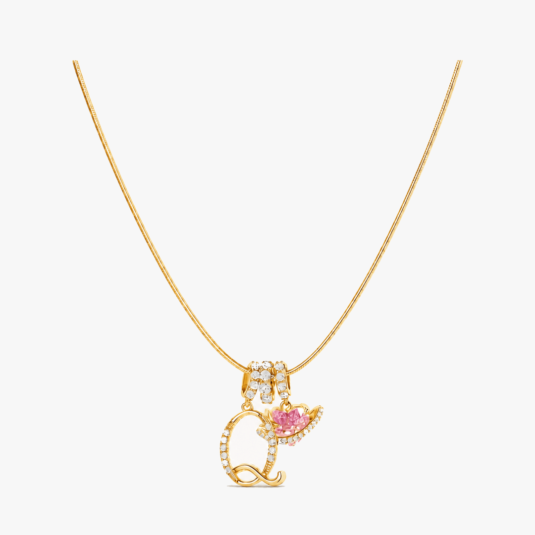 LUMARA – 3-Layer Initial Necklace with Pink Heart Zircon
