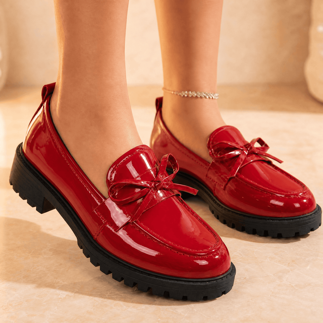 Bowella – Glossy Bow Loafers with Cushioned Platform