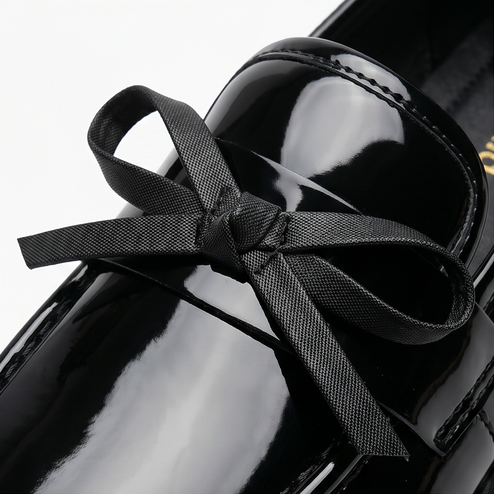 Bowella – Glossy Bow Loafers with Cushioned Platform