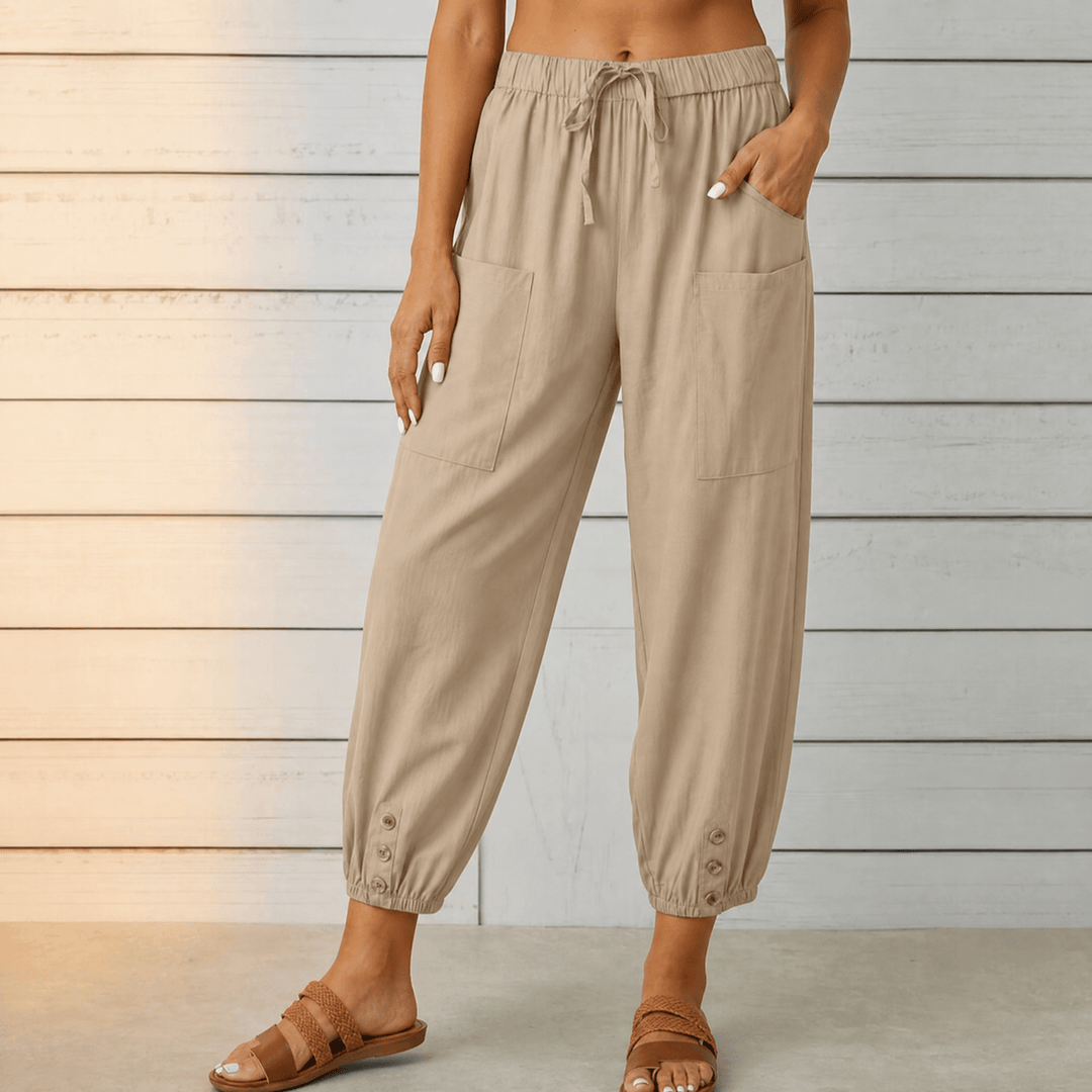 Breezlin – Lightweight Summer Capris with Button Hem