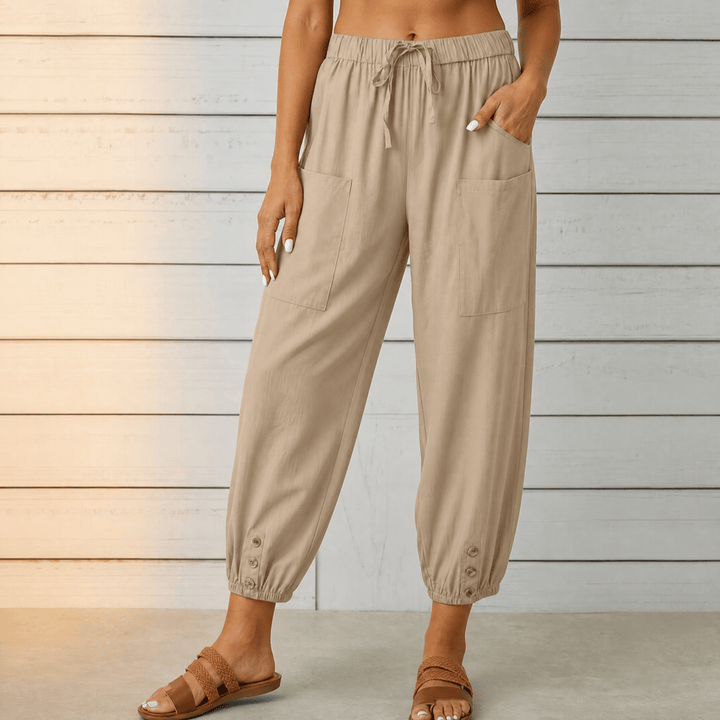 Breezlin – Lightweight Summer Capris with Button Hem