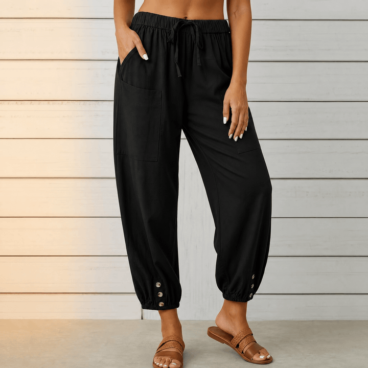 Breezlin – Lightweight Summer Capris with Button Hem
