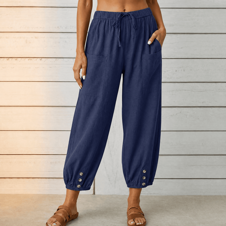 Breezlin – Lightweight Summer Capris with Button Hem