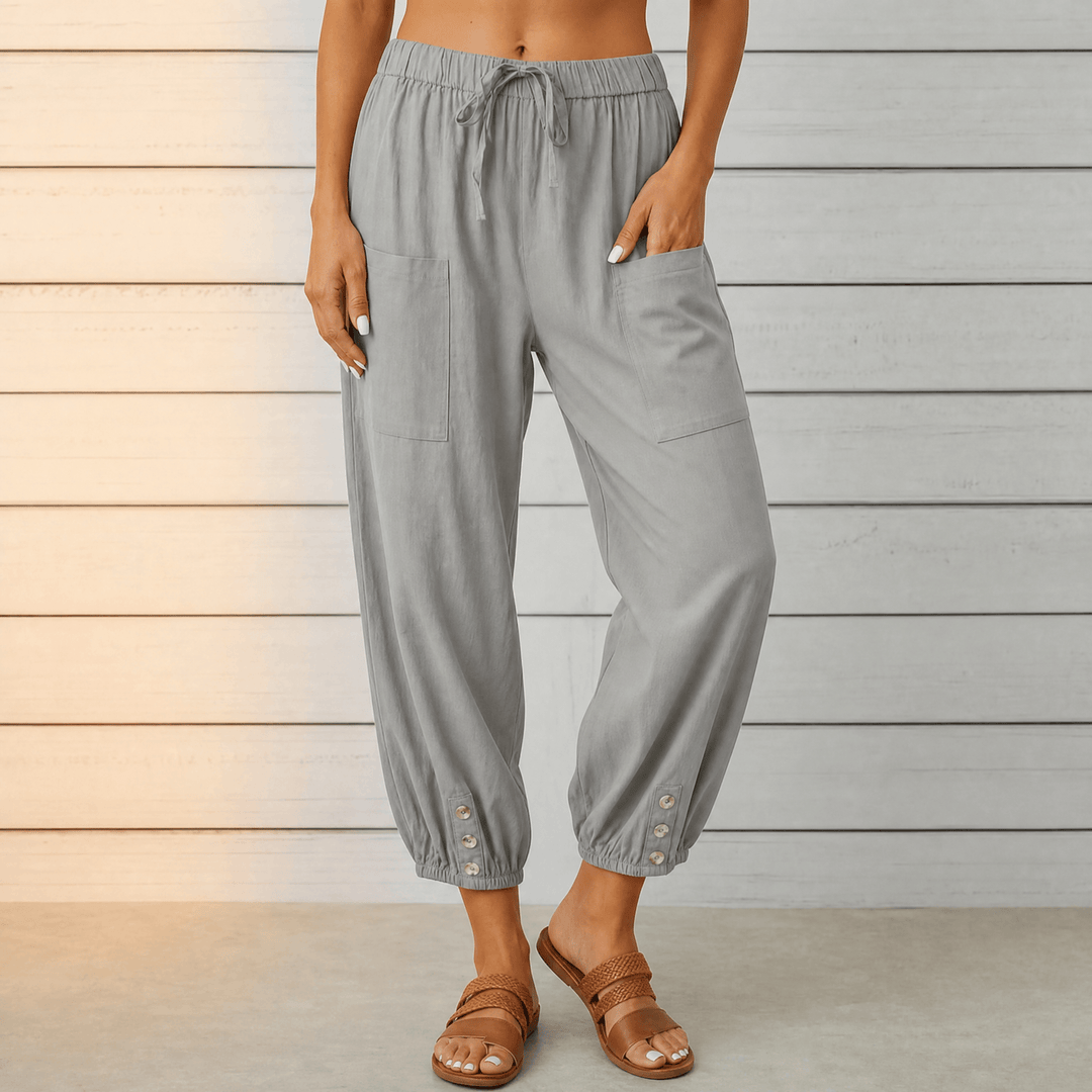 Breezlin – Lightweight Summer Capris with Button Hem