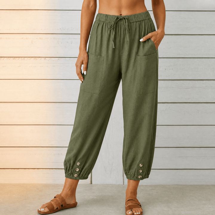 Breezlin – Lightweight Summer Capris with Button Hem