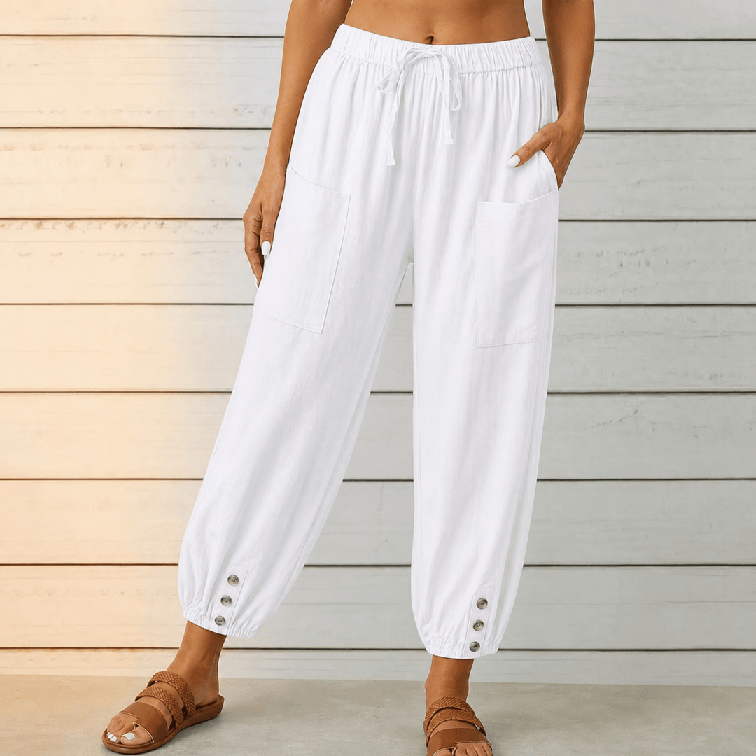 Breezlin – Lightweight Summer Capris with Button Hem