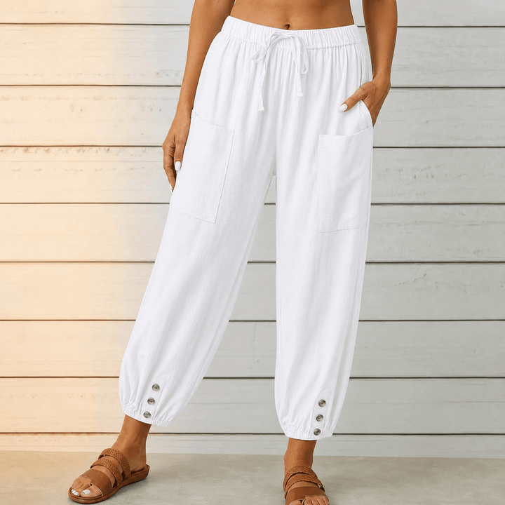 Breezlin – Lightweight Summer Capris with Button Hem