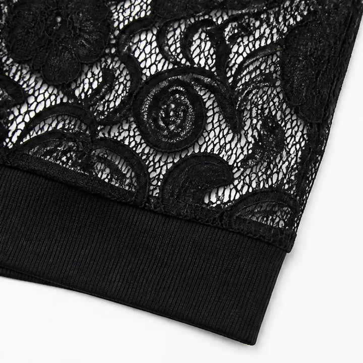 Lacelle – Floral Lace Zip Up Bomber Jacket for Women